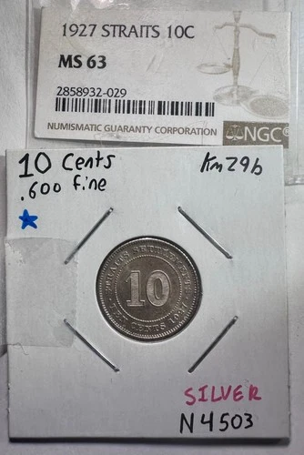 1926 Straits Settlements 10 Cents, UNC/BU! Ex-NGC Slab!