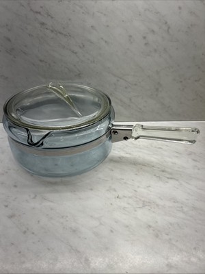 Vintage Pyrex Glass Flameware Sauce Pan Pot 7323 With Lid 7324 1.5 Quart