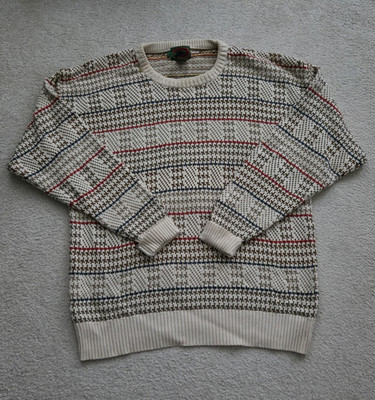 Boston Trader Herren Strickpullover L Baumwolle Rundhals Langarm Beige VINTAGE