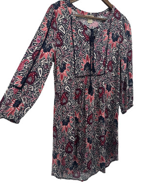 Lucky Brand Boho Paisley Peasant Dress S Cottagecore Festival Tassel stretch