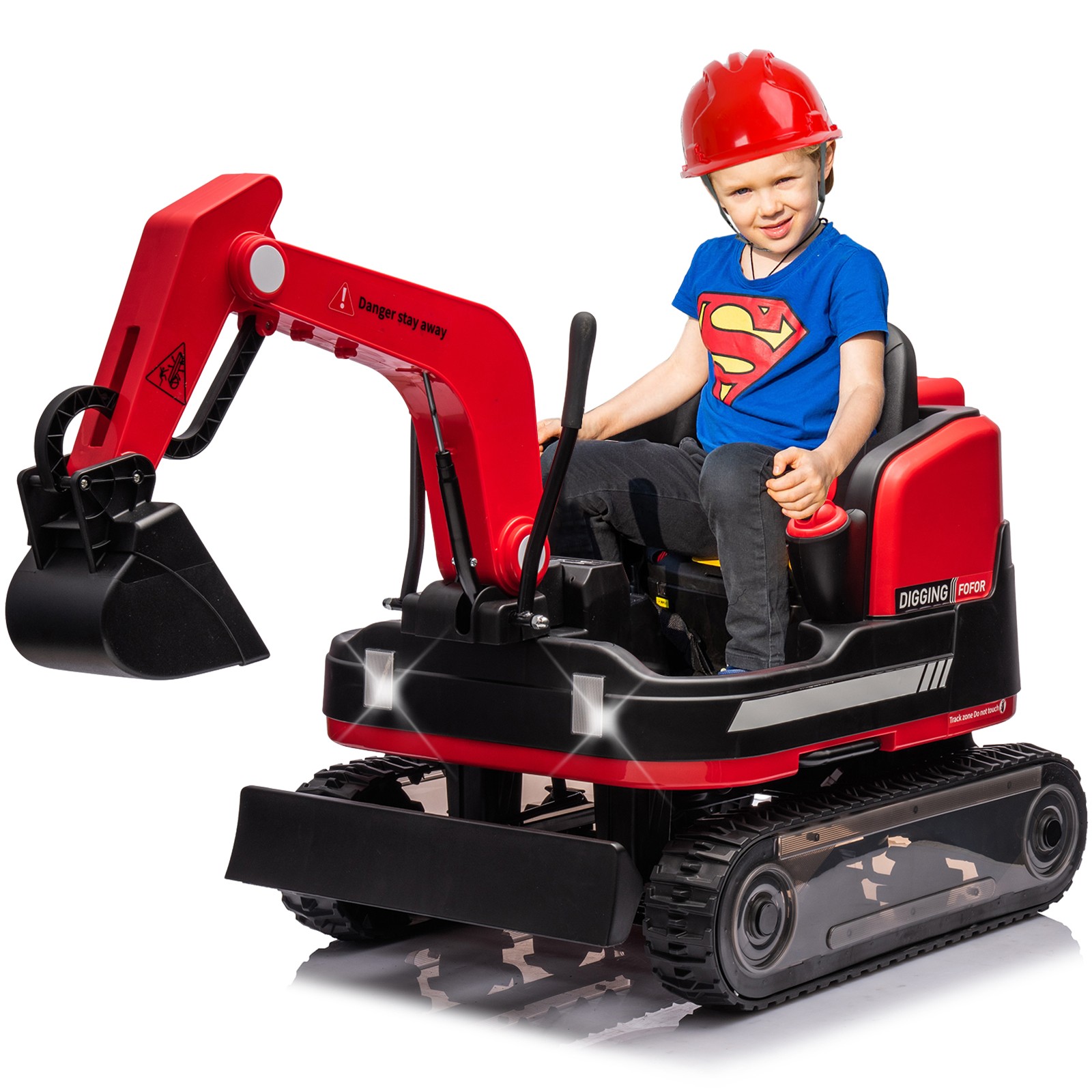 JOYLDIAS Yellow/Red/Blue Electric 360°12V Kids Ride On Excavator Bulldozer w/ RC - Thumbnail 1