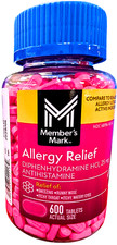 Member's Mark Allergy Relief Tablets 25 mg Diphenhydramine HCL 600 Ct EXP 06/28