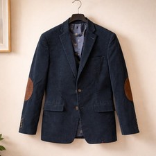 Ralph Lauren Sports Coat Blazer 41R Velvet Corduroy Jacket Cord Elbow Patch Navy