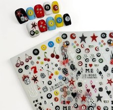 3D Nail Stickers for Pool & Dice Design - Cartoon Style Press 1 Dice Snooker