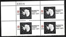 Stamp US 1431, Antarctic Treaty, Plate Block, MNH