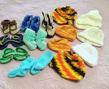 7 Handmade Crochet BABY Booties  7 Crochet Hats Fun Designs Buttons Ties
