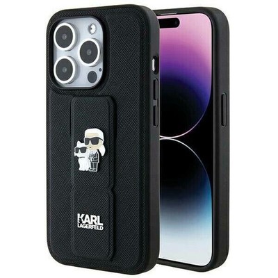 Karl Lagerfeld Hülle für iPhone 14 Pro Gripstand Saffiano Karl&Choupette Pins