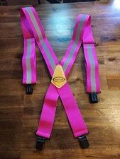NWOT😊Melo Tough Men's Industrial Strength Suspenders Partial Elastic Pink/gray 