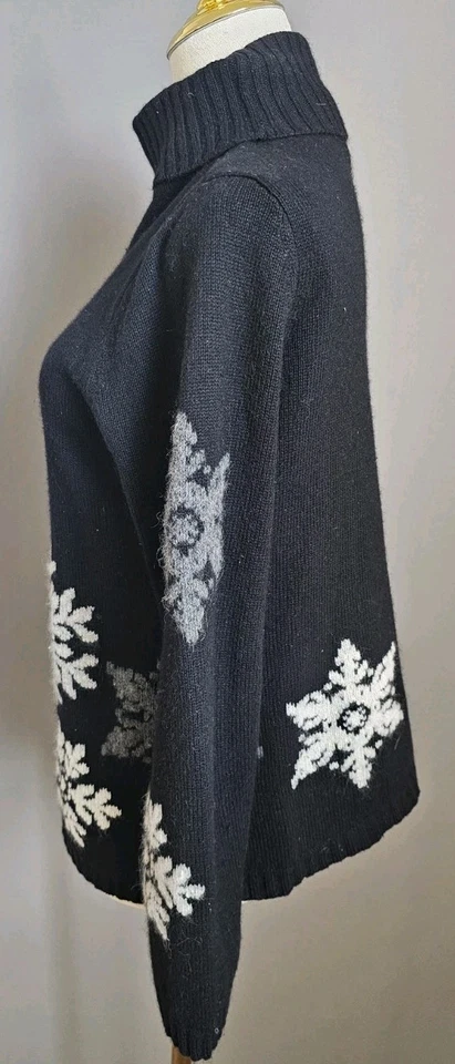 Suéter Eddie Bauer Copo de Nieve Vacaciones Invierno Cuello Alto Negro Mezcla Angora M  Foto 2 de 4