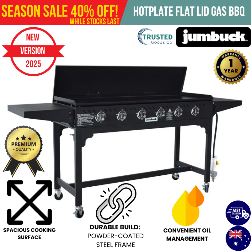 Jumbuck® Hotplate Steel Trolley with Flat Lid Gas BBQ 1340 x