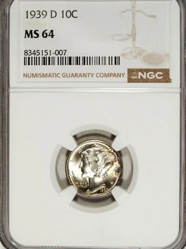 1939 D NGC MS 64 Mercury Silver Dime ☆☆ Great For Sets ☆☆ 007