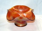 Fenton Iridescent Amber Carnival Glass Four Sided Holly Hat