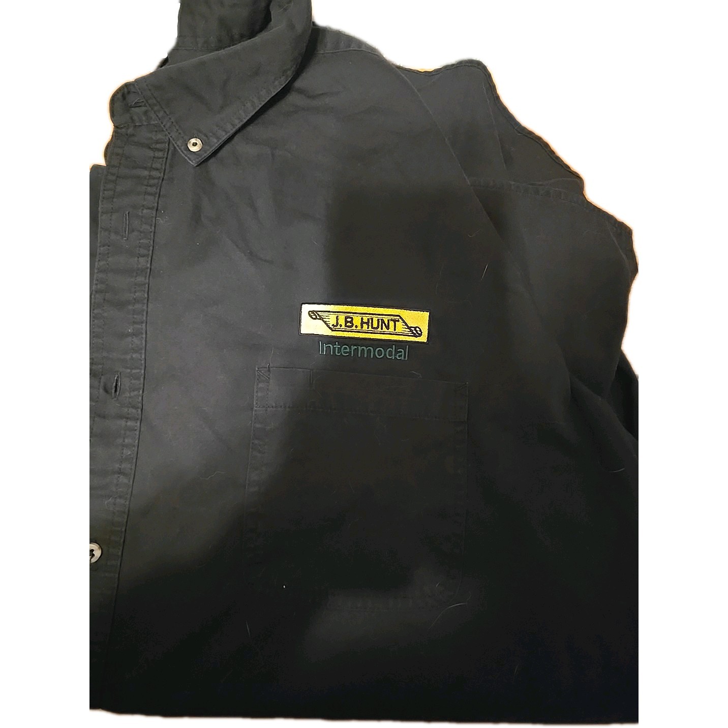 JB HUNT Intermodal Solid Black Button-Up Mens 2x - image 1