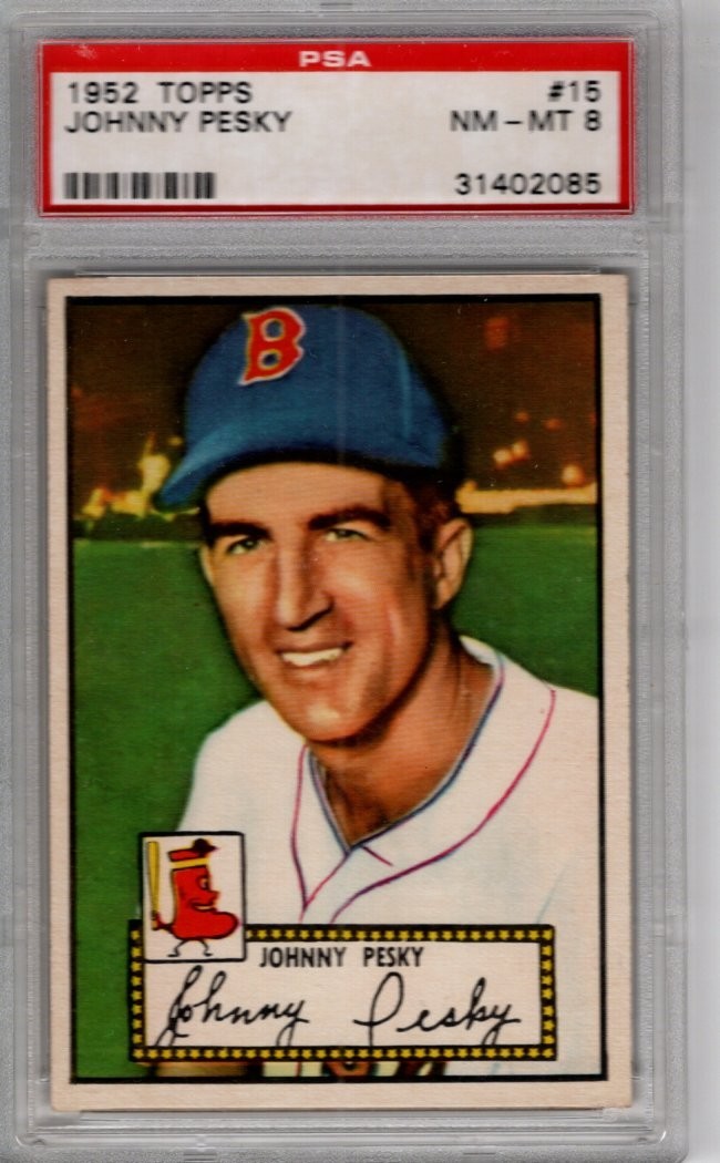 Johnny Pesky Card 1952 Topps #15 PSA 8