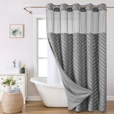 No Hook Tufted Chevron Striped Shower Curtain with Snap-In Fabric Liner