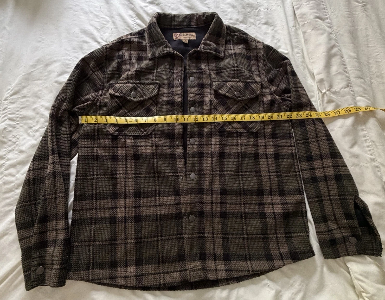 BC Clothing Co Heritage Plaid Button Down Lined Shacket Jacket S Brown & Green image 3