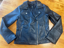 Black Faux Leather Cropped Biker Style Jacket LM 7/8 Girls.