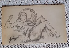 QUADRO VECCHIO DISEGNO MATITA SU CARTA ANNI 80  DONNA NUDA UNICA FIRMATA  ARREDO
