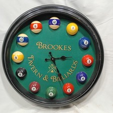 Brookes Tavern & Billiards Pool Ball Wall Clock 15" Bar Game Room Decor