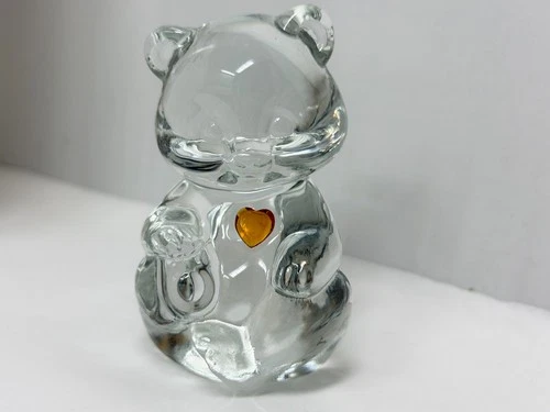 FENTON Clear Glass Sitting Teddy Bear Cub Figurine November Topaz Heart Crystal