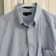Land's End Blue Shirt Men Size 16-33 Striped Button Down Pinpoint Oxford