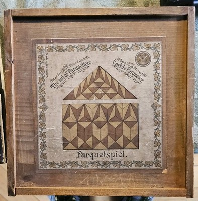 1870s Parquetspiel German Wooden Puzzle Complete Instructions & Wood Box Vg