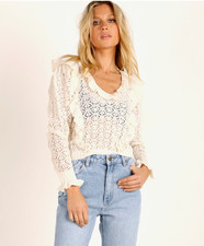 For Love  Lemons V-Neck Faux Pearl and Ruffle Sweater