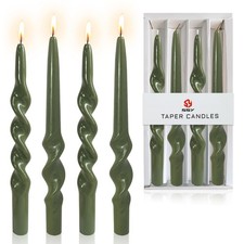 4 PCS Olive Green Twisted Taper Candles Unscented Smokeless 10 Inch Spiral