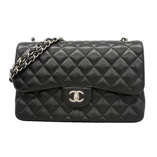 Auth [6id5785] CHANEL Shoulder Bag Deca Trasse W flap WChain Caviarskin Blac...