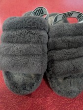 UGG Fluff yeah logo slippers charcoal Size Guessing Women's 9 See Pics Worn Down