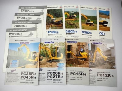 12x Prospekt Komatsu PC Raupenbagger Minibagger 1990/2000er Jahre