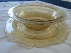 Vintage yellow amber Depression glass plate and bowl set Madrid pattern
