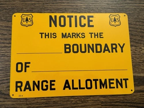Vintage US FOREST SERVICE USFS - Metal Tin Sign - Boundary RANGE ALLOTMENT