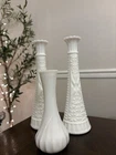 ~ ~ RING of FIRE! ~ ~Vintage Anchor Hocking Milk Glass Bud Vases And Smaller One