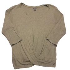 Eddie Bauer  Womens S  Waffle Knit Top V Neck 3/4 Sleeve Thermal Twist Front