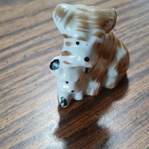 Made in Occupied Japan Ceramic Dog Figurine Brown & White Non Breed Specific
