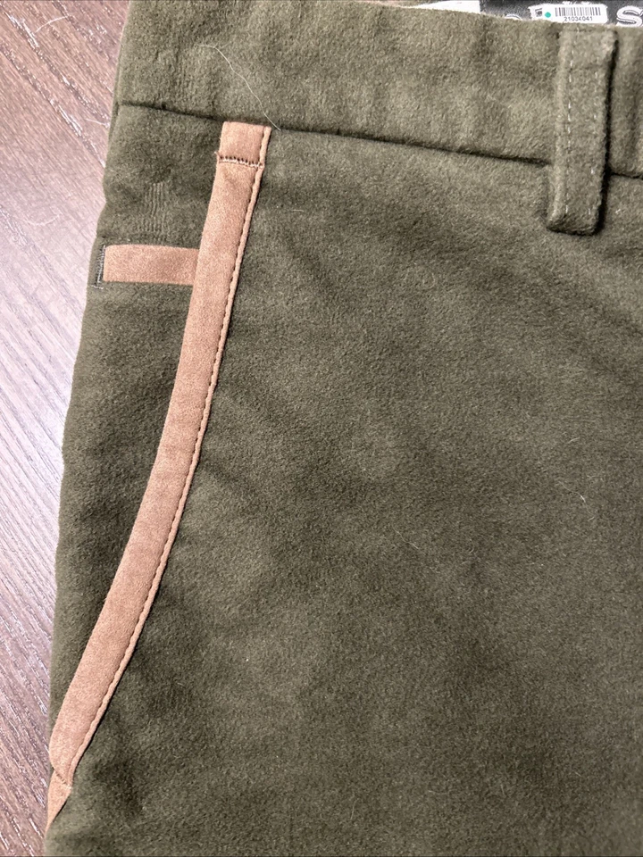 Pantalones de gamuza Orvis Brisbane musgo marrón tostado cuero ribete talla 40x30 Foto 2 de 4