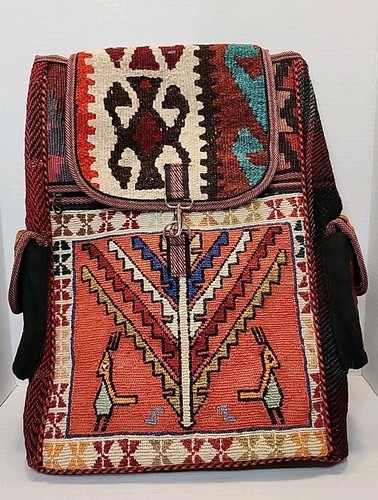 Turkish Kilim Backpack, Turkish Wall Decor Rug Bag, Woman Local Handmade