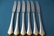 6 Dinner Knives Hollow Yamazaki CARA GOLD Stainless Japan LIGHT USE 9"