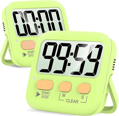 Antonki Timer, 2 Pack Timer for Kids, Kitchen Timers, Digital Yellow 