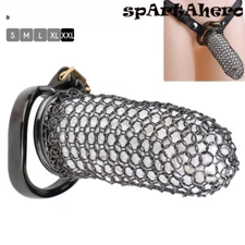 Black XXL Hollow Mesh Male Chastity Cage Device Ring Slave For Men Pleasure 18+