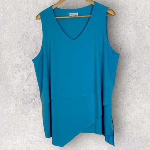 Susan Graver Everyday Liquid Knit Blue Layered Tunic Top Size 1X V-Neck Stretch - Picture 11 of 12