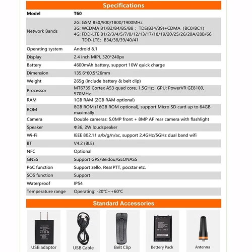 Radio de red Anyssecu T60 4G Android 8.1 radio móvil Zello REAL-PTT Echolink - Imagen 6 de 10
