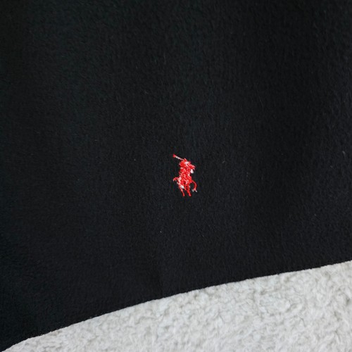 Vintage Polo Ralph Lauren Scarf Mens OS Black Fleece 58x11 Red Pony Wrap Sherpa - Picture 8 of 10