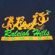 Vtg 80s Raleigh Hills School Pullover Sweat Shirt S Blue Neon Spell Out Panther