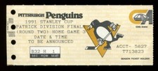 Hockey Ticket 1991 Stanley Cup Playoffs Pittsburgh Penguins Rd2 Game 5 Clincher