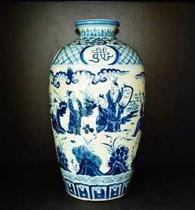 Huge Ming Dy. Chinese porcelain Jar Wanli period blue & white Seven Sages竹林七贤