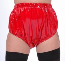 PVC Adult Baby Incontinence Diaper Pants Rubber Pants Red Glossy