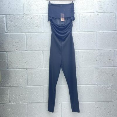 MISSGUIDED BLACK MESH JUMPSUIT BARDOT UNITARD SHORT SLEEVE BNWT Y2K UK 12  UK