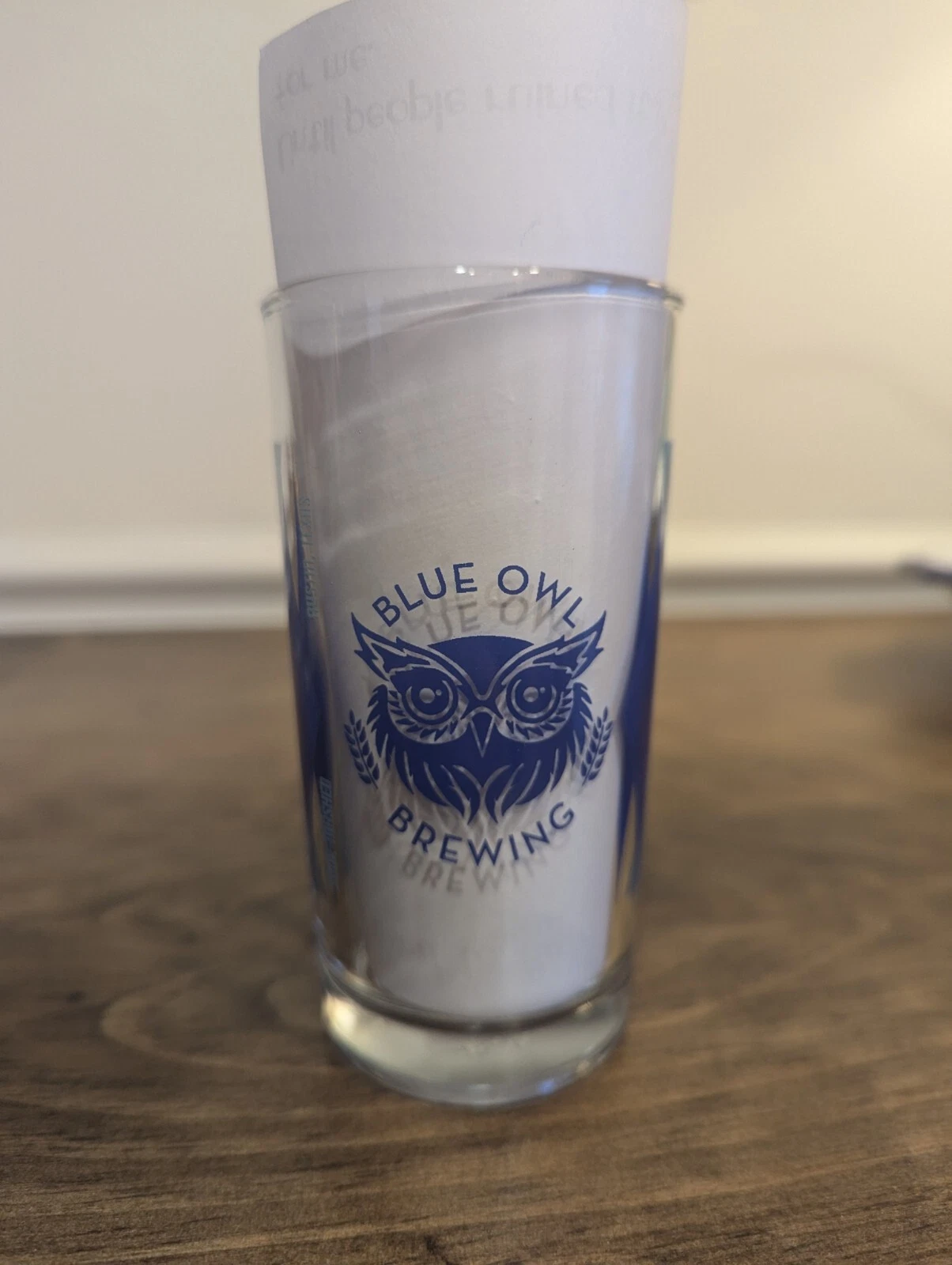 BLUE OWL BREWING Austin TX 7oz 4.75" BEER Tasting GLASS Atomic Harlequin Design
